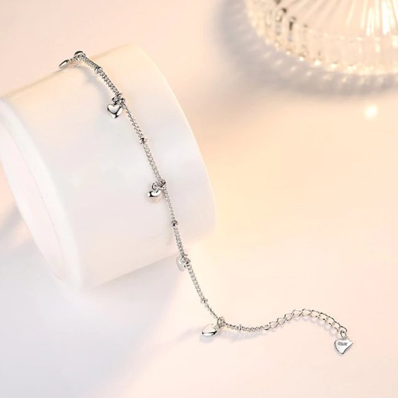 Dainty 925 Sterling Silver Heart Bracelet - Picture 6 of 7